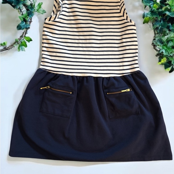 Janie and Jack Navy and White Sleeveless Sundress with Gold Zipper Pockets - Picture 4 of 6